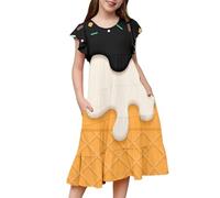 Girls' Short Sleeves Casual Summer Dresses, High Waist Knee Length Long Dress, A-Line Dress for School 5 Month Old Baby Girl Dress Baby Girls First Birthday Outfit