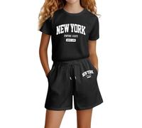 Girls Shorts and T Shirt Sets Kids Summer Shorts Set Teenage Girls Clothes Summer Clothes Loose T-Shirt 2 Piece Outfits Kids Sports Tracksuit Loose Jogger Short Activewear (6-Black, 11-12 Years)