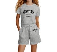 Girls Shorts and T Shirt Sets Kids Summer Shorts Set Teenage Girls Clothes Summer Clothes Loose T-Shirt 2 Piece Outfits Kids Sports Tracksuit Loose Jogger Short Activewear Casual (6-Grey, 9-10 Years)