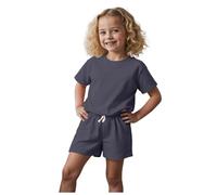 Girls Shorts and T Shirt Sets, Plain Crew Neck Short Sleeve Tee Matching Elastic Drawstring Pocket Shorts, Premium Skin Friendly Cotton Simple Casual Daily Summer Clothes for Girls Dark Gray