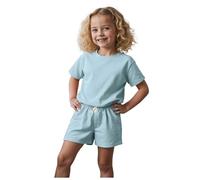 Girls Shorts and T Shirt Sets, Plain Crew Neck Short Sleeve Tee Matching Elastic Drawstring Pocket Shorts, Premium Skin Friendly Cotton Simple Casual Daily Summer Clothes for Girls Blue