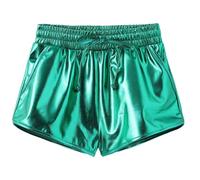 Girls Shorts for Dance Metallic Athletic Gymnastics Shorts Elastic Waist Drawstring Joggers with Pocket Faux Leather Loose Fit Sports Pants Glitter Gym Activewear Hip Hop Wear Bottoms