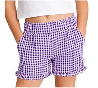 Girls Shorts Gingham Ruffle Boxer Shorts, Kids Casual Lounge Striped Beach Bottoms Athletic Dolphin High Waisted Running Short Pants Casual Stretchy Summer Wear Purple 5-6 Years