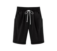 Girls' Shorts Knee-Length Organi Breathable Short Pants with Adjustable Drawstrin ,Summer Beach Vacation School Play Wear (Black, 12-13 Years)