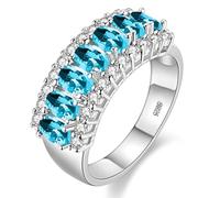 Girl's Silver Color Oval Cut Simulated Blue Topaz Ring, Crystal Wedding Band For Women J501 (Platinum,Light Blue,Size S)