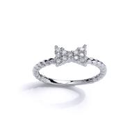 Girls Silver CZ Bow Rope Twist Dress Ring - GVR12K Jewelco London White A