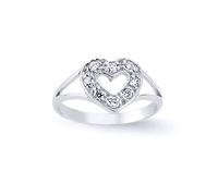 Girls Silver CZ Split Shoulder Love Heart Dress Ring - GVR7K Jewelco London White C