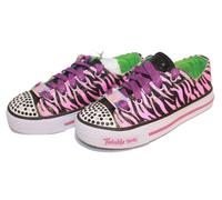 GIRLS SKECHERS TWICKLE TOE LIGHT UP WILD STRECK ANIMAL PATTERN TRAINER