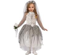 Girls Skeleton Bride Costume Ghost Spooky Wedding Halloween Kids Fancy Dress