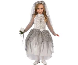 Girls Skeleton Zombie Bride Costume Childs Halloween Corpse Fancy Dress Outfit K
