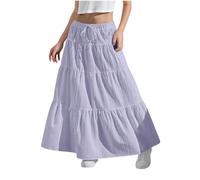 Girls Skirt Beach Boho Casual Festival Summer Skirts Elastic Waist Plain A-Line Long Dress Flowy Swing Ruched Ruffled Tiered Maxi Skirt for Kids 4-15 Years Purple