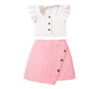 Girls' Skirts Tops Outfits Sets Flutter Sleeve Top with Skirt Casual Summer Spring Clothes for Toddler 4-7 Years (Red, 6-7 Years)