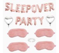 Girls Sleepover Party Supplies Kit - 21pc Slumber Party Essentials with 14 Pink Letter Balloons, 2 White Hearts, 4 Sleep Masks Sleepover Kit(With Adhesive Tape) Pink