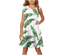 Girls Sleeveless Crew Neck Floral Vest Dresses for Women UK Knee Length Ruffle Hem Peplum Casual Loose Fit Swing Dress Funny Cute Dinosaur Print Beach Dresses Beach White4 13 Years