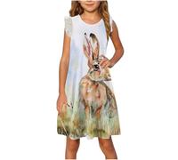 Girls Sleeveless Crew Neck Floral Vest Dresses for Women UK Knee Length Ruffle Hem Peplum Casual Loose Fit Swing Dress Funny Cute Dinosaur Print Beach Dresses Beach Multicolor6 11 Years
