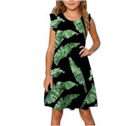 Girls Sleeveless Crew Neck Floral Vest Dresses for Women UK Knee Length Ruffle Hem Peplum Casual Loose Fit Swing Dress Funny Cute Dinosaur Print Beach Dresses Beach Black4 7 Years