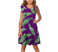 Girls Sleeveless Crew Neck Floral Vest Dresses for Women UK Knee Length Ruffle Hem Peplum Casual Loose Fit Swing Dress Funny Cute Dinosaur Print Beach Dresses Beach Purple4 4 Years