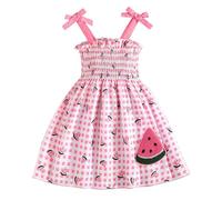 Girls Sleeveless Dress Strappy Gingham Dresses Bowknot Cute Kids Girls A-Line Flowy Midi Summer Dress Spaghetti Strap Smocked Sundress Boho Beach Holiday Sun Dresses Age 2-7 Years (5-6 Years) Pink