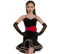 Girls Sleeveless Standard Latin Dance Dress Ballroom Dance School Shows Competition Clothing Children's Suspender Professional cha-cha, Samba, Tango Dancing Costumes,Black,120cm