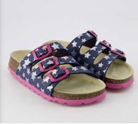 Girls Sliders Sandals Size 2 Blue Silver Star Pink Sole & Buckle Shoes Supafit
