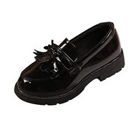 Girls Slip-on Patent Leather Loafers Tassel Bow School Shoes, Toddler Back to School Platform Loafer Shoes, Little Girl Princess Shoe Chunky Heel Non-Slip Casual Walking Shoe Daily Wear