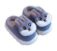 Girls Slippers Autumn Winter Rabbit Fleece Lined Warm Cozy Indoor Shoes Thick Sole Non Slip Cartoon for Age 2-12 Years Grey