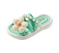 Girl's Slippers Soft House Slippers Cozy Open Toe Home Shoes Comfy Summer Indoor Outdoor Breathable Slides for Shower (Green, 10 Little Child)