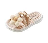 Girl's Slippers Soft House Slippers Cozy Open Toe Home Shoes Comfy Summer Indoor Outdoor Breathable Slides for Shower (Khaki, 13.5 Big Kids)