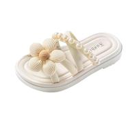 Girl's Slippers Soft House Slippers Cozy Open Toe Home Shoes Comfy Summer Indoor Outdoor Breathable Slides for Shower (Beige, 13.5 Big Kids)