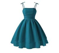 Girls Smocked Ruched A Line Swing Dress Spaghetti Strap Layered Tie Shoulder Casual Beach Midi/92 Dark Green