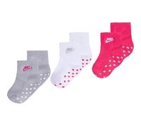 NIKE Baby Boys' Mid Cut Quarter Gripper Socks, Pink/White/Grey, 12-24 Months