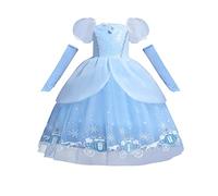 Girls Sofia Cinderella Dress up Deluxe Princess Costume Short Puff Sleeve Sequin Bodice Fairy Tale Carnival Cosplay Party Birthday Christmas Outfit Blue-03 5-6 Years