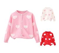 Girls Soft Cotton Cardigan Coats Long Sleeve Cute Print Buttons Open Front Sweater Lightweight Comfy Fall Kids Baby Cardigan Tops Thick Warm School Outwear (Pink, 2-3 Years)