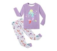 Girls' Soft Long Sleeve Top and Pants - Round Neck, Casual Two Piece, Toddler/Kids, Sizes 2-6, Moon and Star Print#g Purple