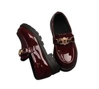 Girls' Soft Soles Princess Leather Shoes - British Style Student Performance Trend Shoe for Kids,Gold Metal Chain Detail School Loafers