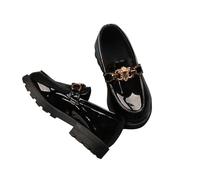 Girls' Soft Soles Princess Leather Shoes - British Style Student Performance Trend Shoe for Kids，Gold Metal Chain Detail School Loafers