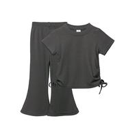 Girls Solid Color Drawstring Short Sleeve Flared Pants Two Set Cute Things Little Girls (GY2, 2-3 Years)