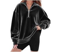 Girls' Solid Colour Velour Half Zip Sweatshirt, No Hood, Child, Girl, Soft, Comfortable, Oversized Sweatshirt, Sports, Casual Sweatshirts, Sweatshirts, Sweatshirts, Autumn Winter Warm Sweatshirts
