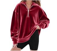Girls' Solid Colour Velour Half Zip Sweatshirt, No Hood, Child, Girl, Soft, Comfortable, Oversized Sweatshirt, Sports, Casual Sweatshirts, Sweatshirts, Sweatshirts, Autumn Winter Warm Sweatshirts