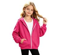 Girls' Solid Fleece Lined Pocket Hoodie - Cozy Casual Pullover Sweatshirt with Front Pouch Hot Pink