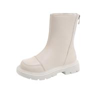 Girls Solid Mart Boots - British Style Mid-height Ankle Boots With Grip Sole,Fall Winter School Footwear For 7-38 Kids