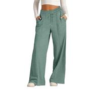 Girls Solid Wide Leg Joggers with Drawstring Kids Tracksuit Bottoms Elastic High Waist Straight Leg Baggy School Trousers Oversized Sweatpants with Two Pockets (Green, 12-13 Years)