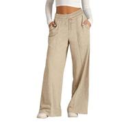 Girls Solid Wide Leg Joggers with Drawstring Kids Tracksuit Bottoms Elastic High Waist Straight Leg Baggy School Trousers Oversized Sweatpants with Two Pockets (Beige, 8-9 Years)