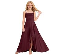 Girls Spaghetti Strap Ruched Formal Evening Gown Square Maxidress Spaghetti Strap Casual Summer A-Line Midi Dresses Flower Girl Dress Holycommunion Dress for Girls (3-Brick Red, 9-10 Years)