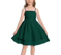 Girl's Spaghetti Strap Ruffle Sundresses Smocked Backless Dress A Line Pleated Sundress Tiered Princess Clothes Tulle Spring Fall Dresses Malachite Green 9-10Y