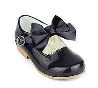 Girls Spanish Style Mary Jane Bow Shoes Shiny Patent Black Size UK2 Older Child