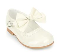 Girls Spanish Style Mary Jane Bow Shoes Shiny Patent Camel Size UK1 Older Child