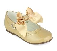 Girls Spanish Style Mary Jane Bow Shoes Shiny Patent Camel Size UK13 Child