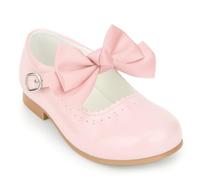 Girls Spanish Style Mary Jane Bow Shoes Shiny Patent Pink Size UK2 Older Child