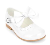 Girls Spanish Style Mary Jane Bow Shoes Shiny Patent White Size UK1 Older Child